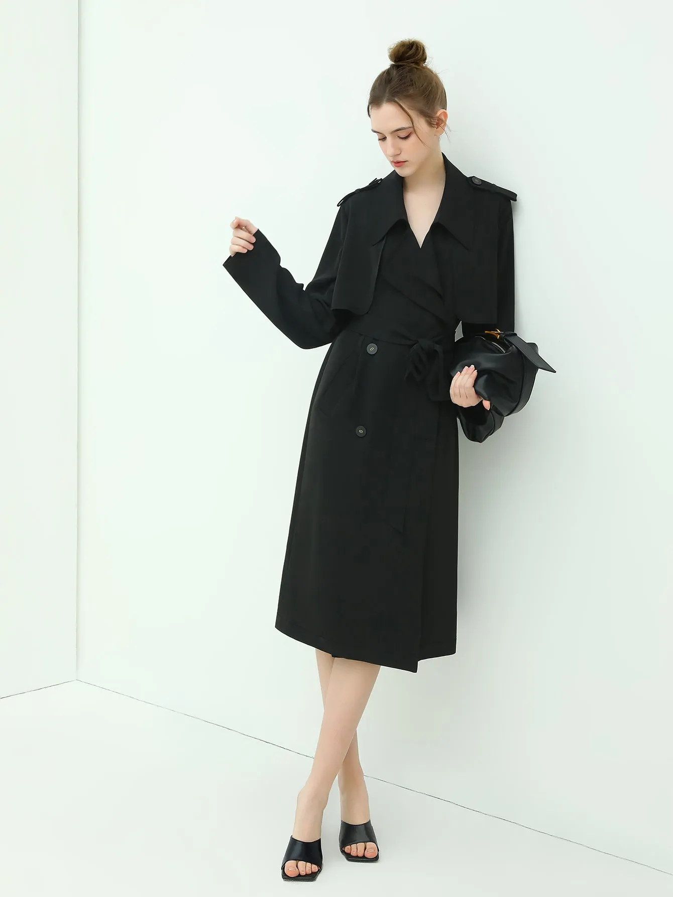 Modern Two-way Draped Ruffled Trenched Coat