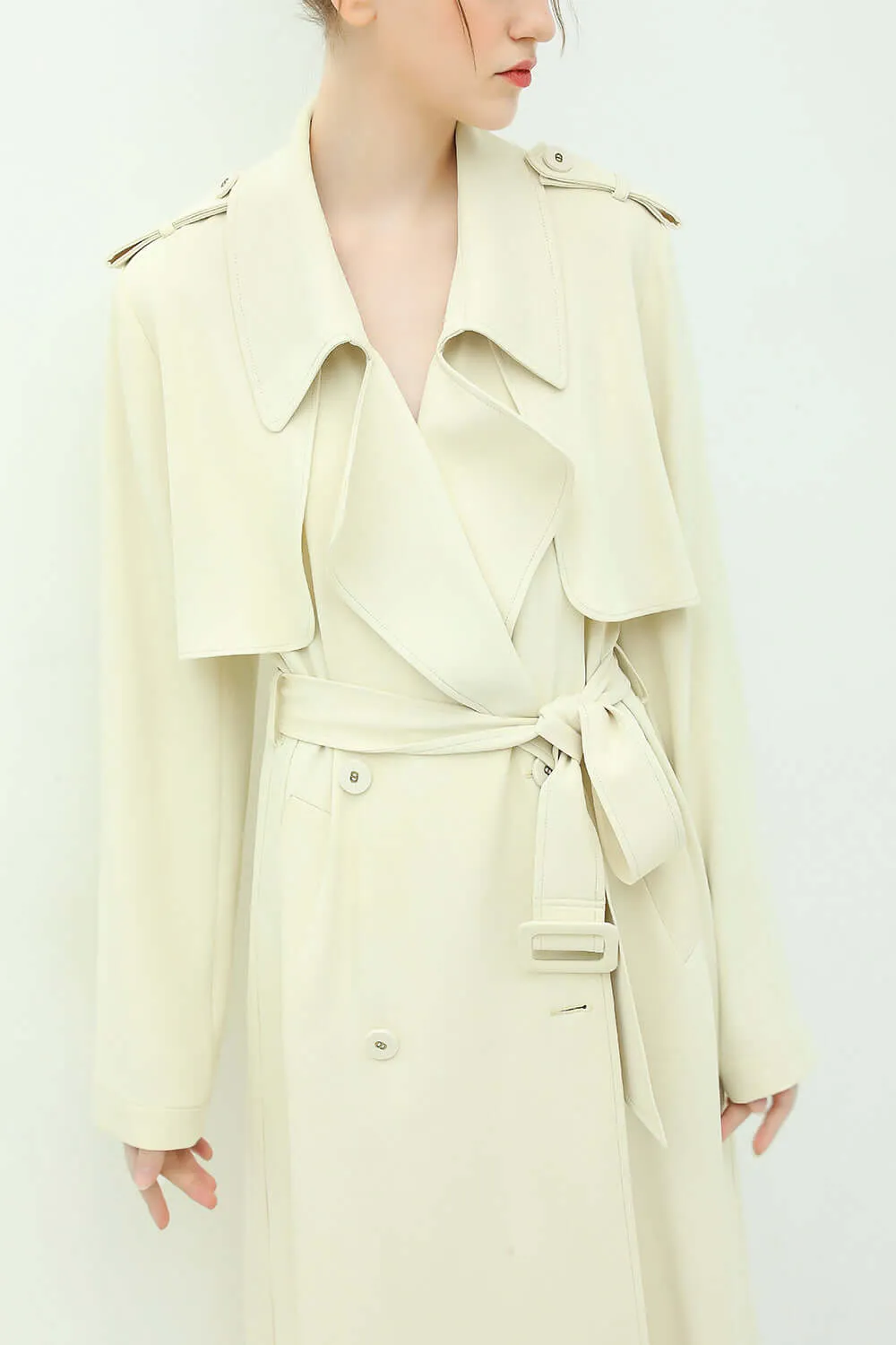 Modern Two-way Draped Ruffled Trenched Coat