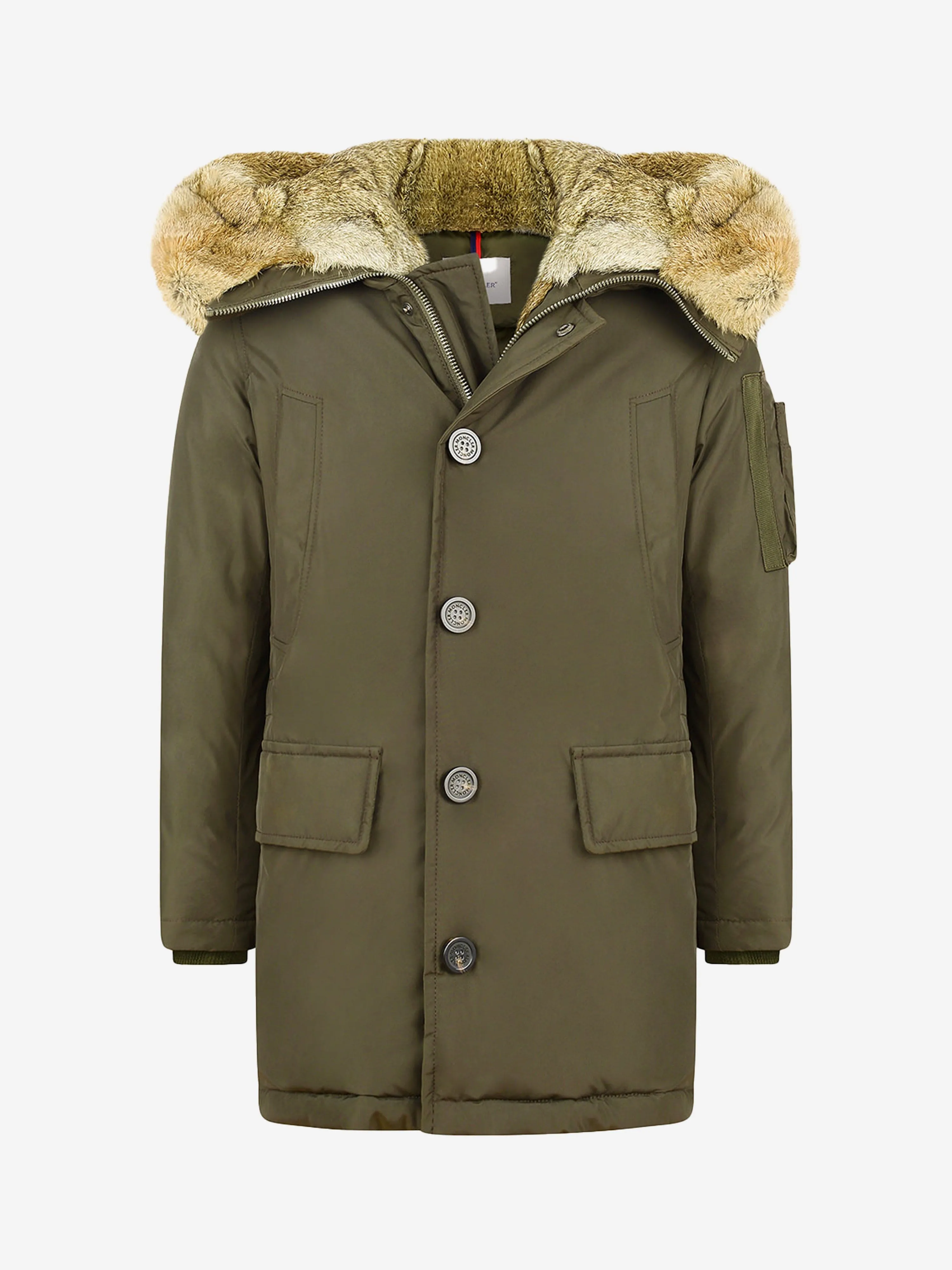 Moncler Enfant  Down Padded Grandalpe Coat With Fur Trim in Green