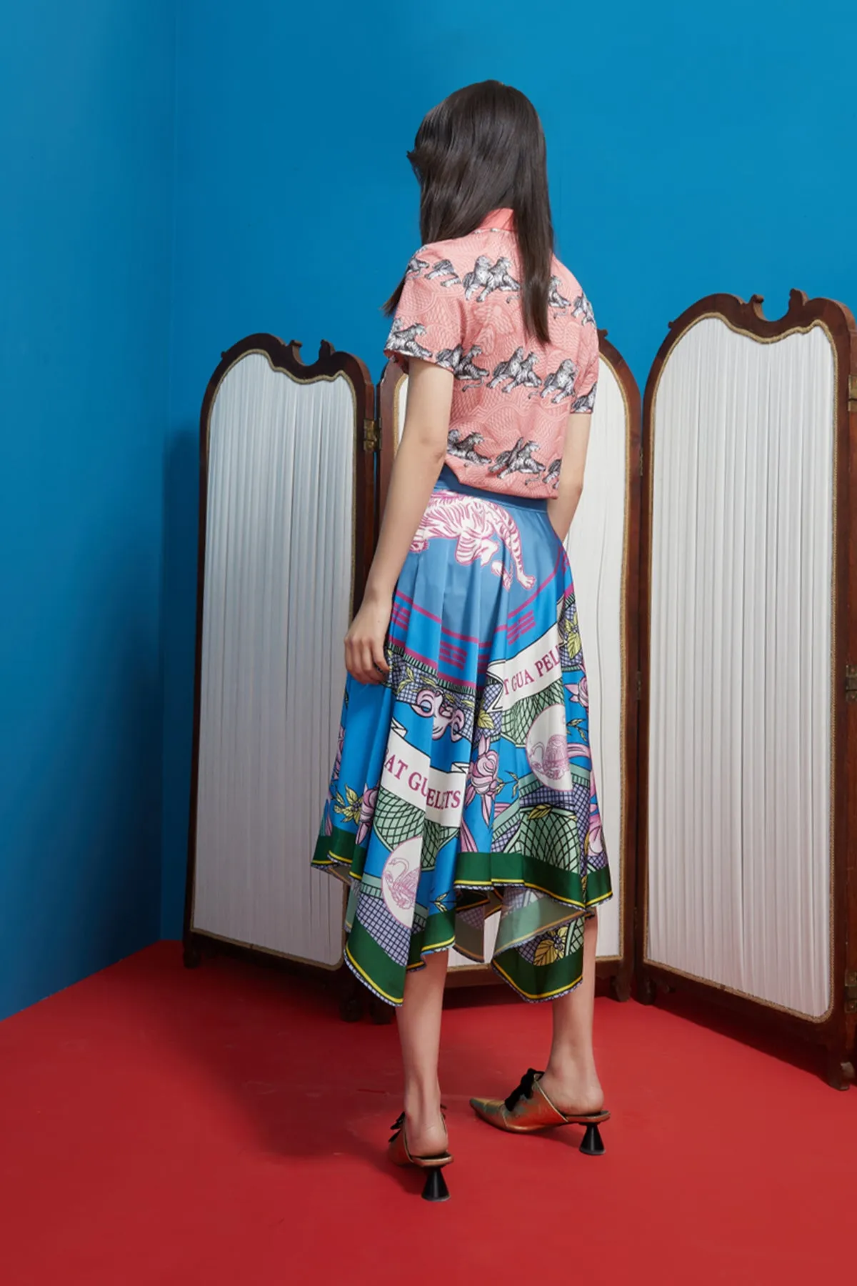 Mukzin | Blue Printed Irregular Skirt