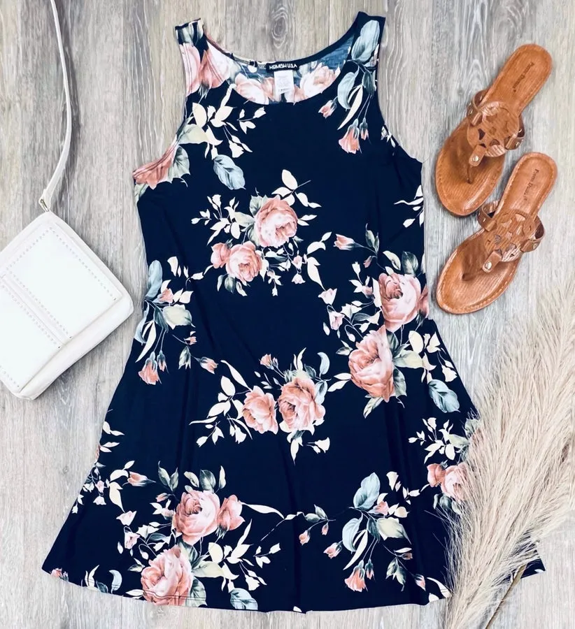 Navy Background Floral Dress