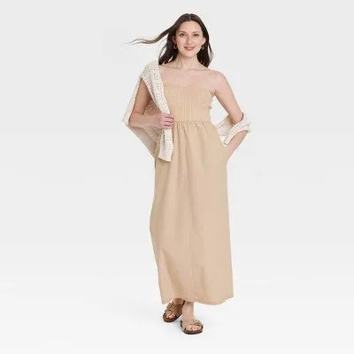 New - Women's Strapless Midi Sweater Dress - Universal Thread Tan XL