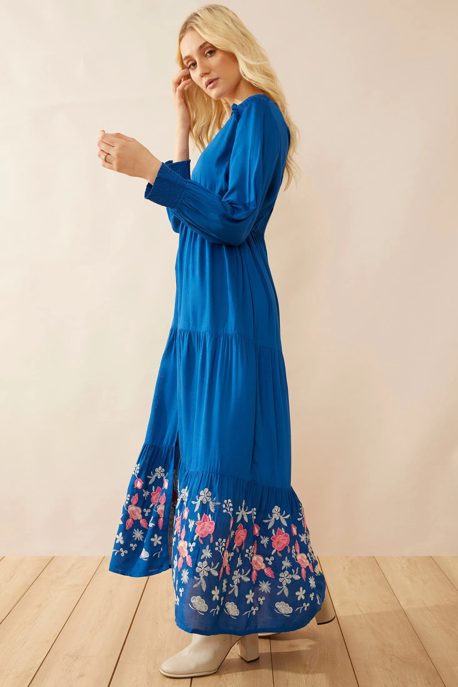 Nova Bleu Drop Waist Embroidered Dress