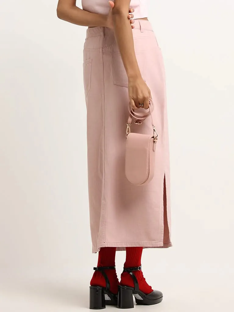 Nuon Light Pink Side-Slit Denim Skirt