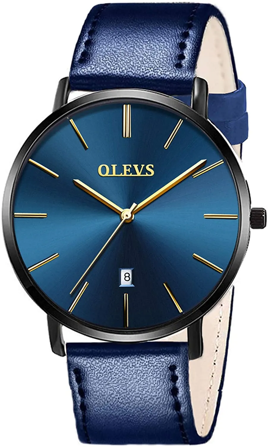 OLEVS Mens Minimalist Leather Strap Watches Brown Black Blue Leather Band Quartz Wrist Watches, Waterproof & Date Window