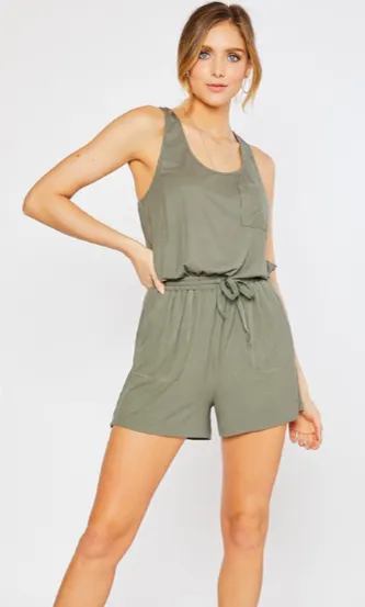 Olive Ribbed Knit Romper