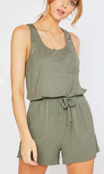 Olive Ribbed Knit Romper