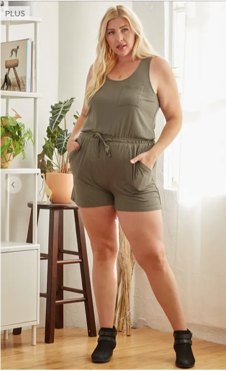 Olive Ribbed Knit Romper