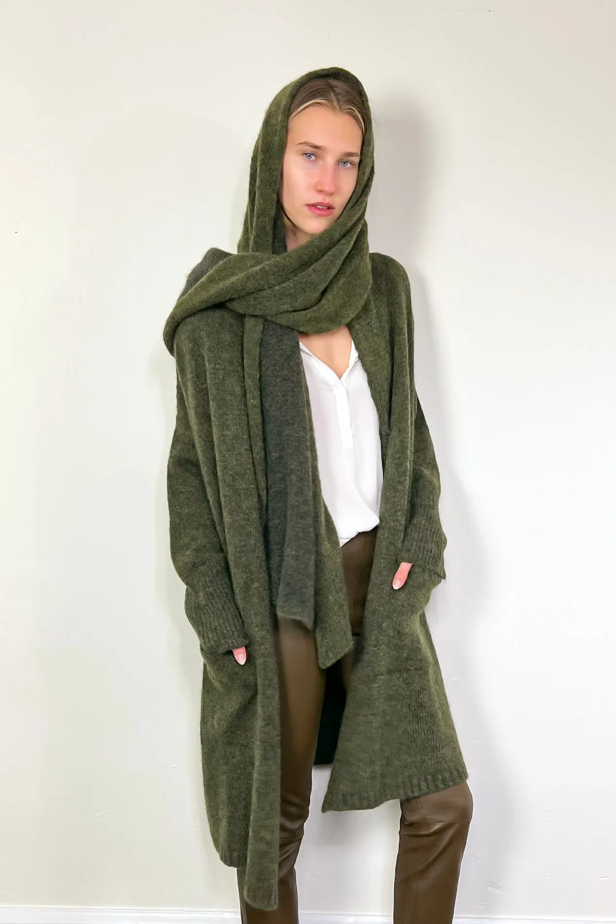 Oversize Alpaca & Wool Blend Cardigan - Green