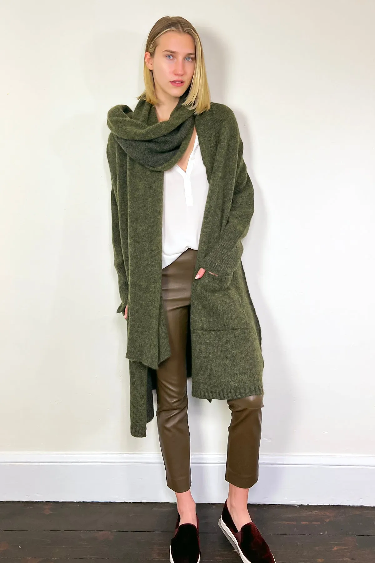 Oversize Alpaca & Wool Blend Cardigan - Green