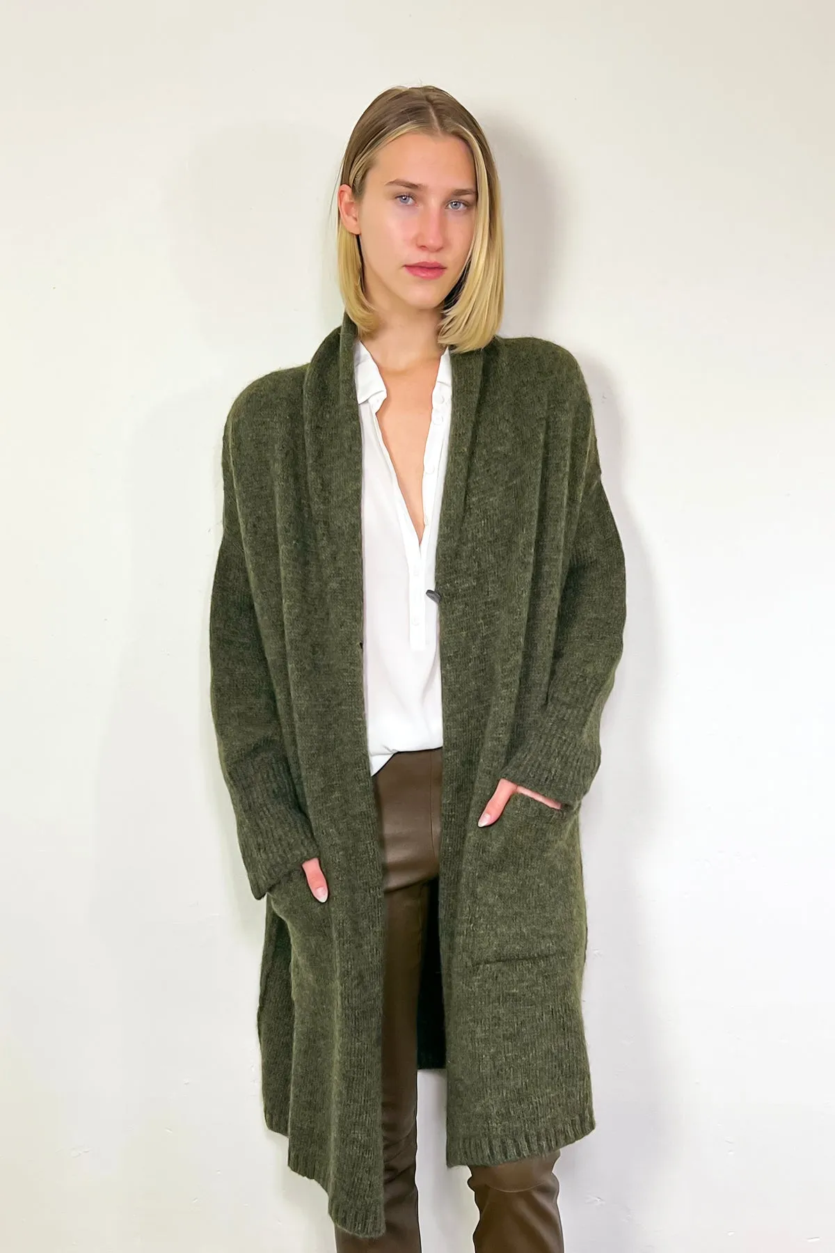 Oversize Alpaca & Wool Blend Cardigan - Green