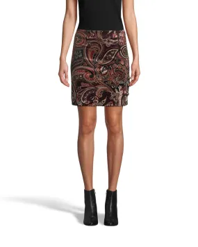 Paisley Velveteen Mini Skirt In Burgundy