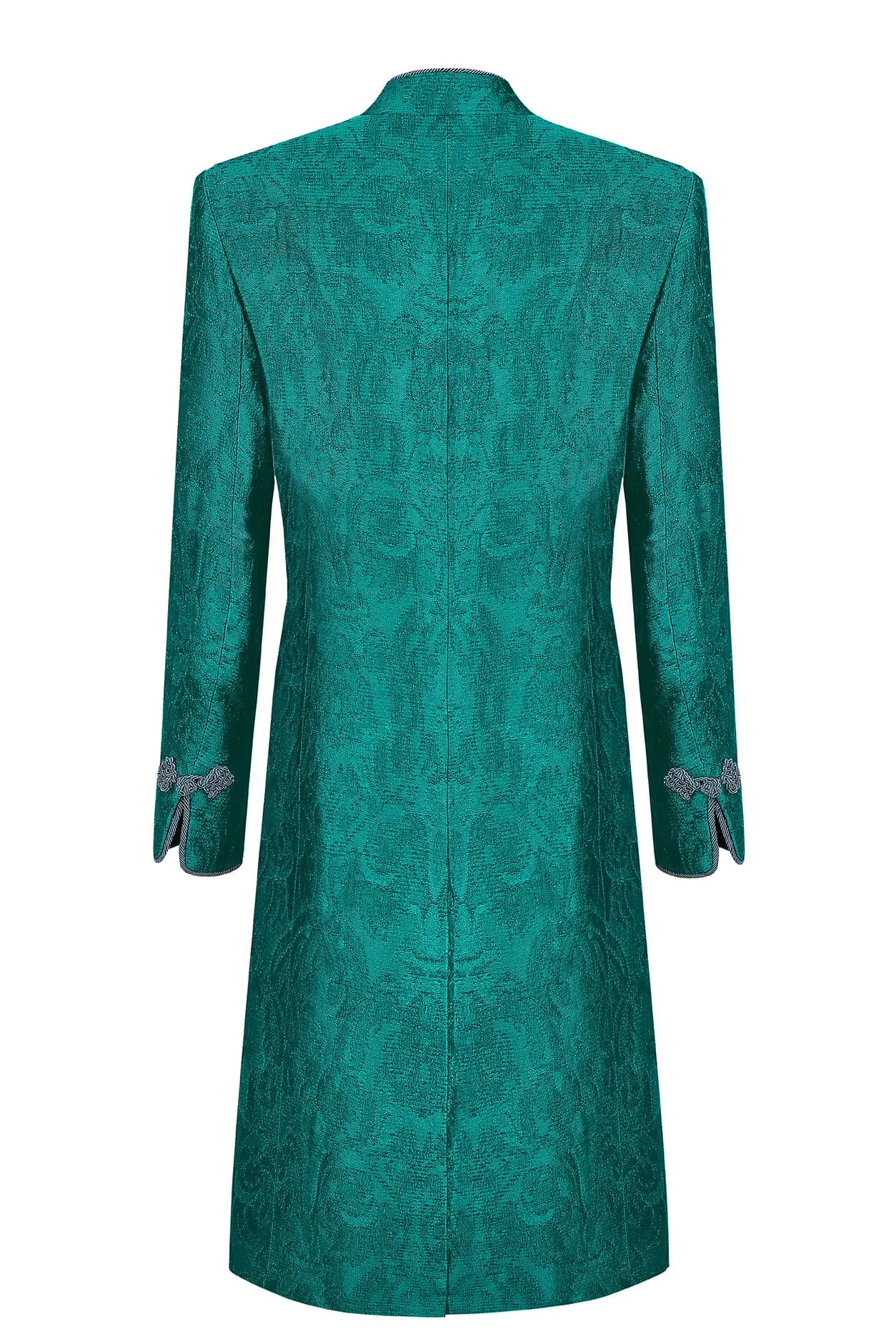 Peacock Dress Coat in Winter Brocade with Cord Trim and Frogging  - Vicky (Longer Length)