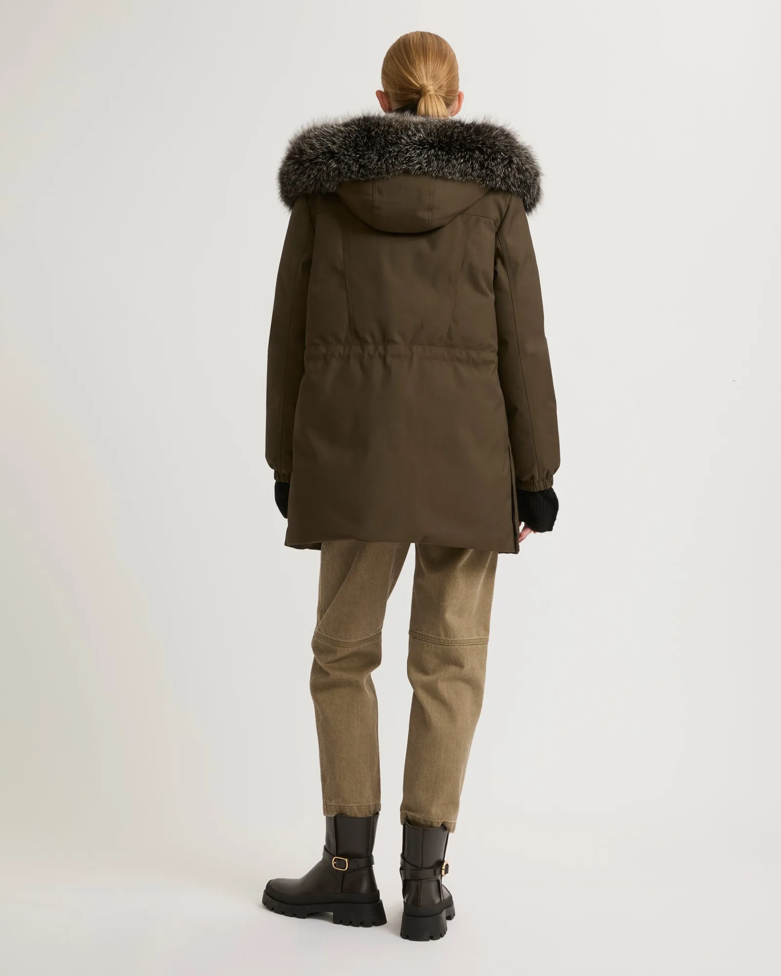 Performance parka with fox fur trim