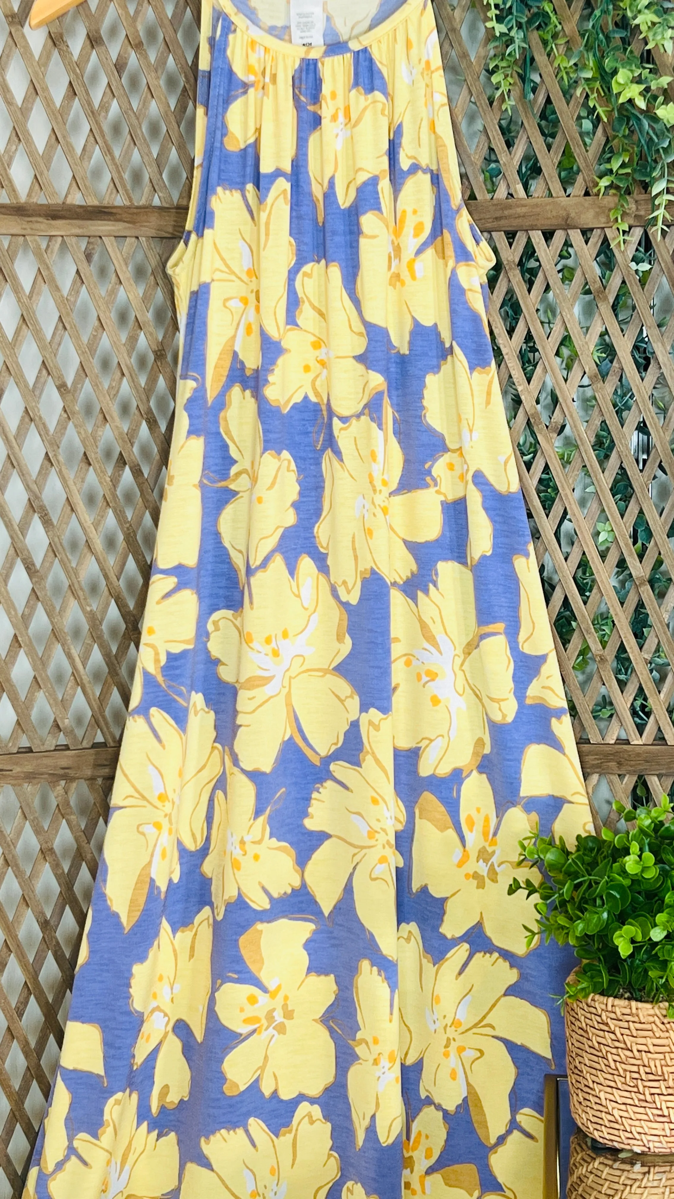 Periwinkle Background Maxi Dress With Pockets