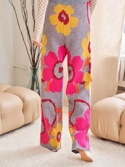 Playful Charm Flower Print Full Long Wide Pants