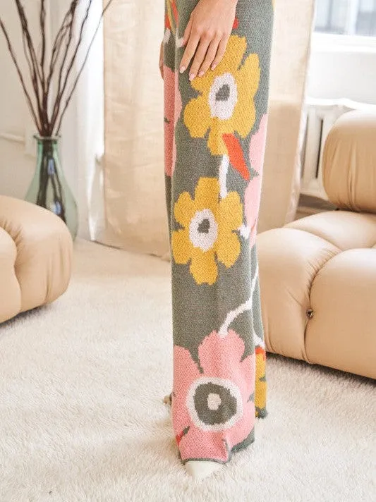 Playful Charm Flower Print Full Long Wide Pants