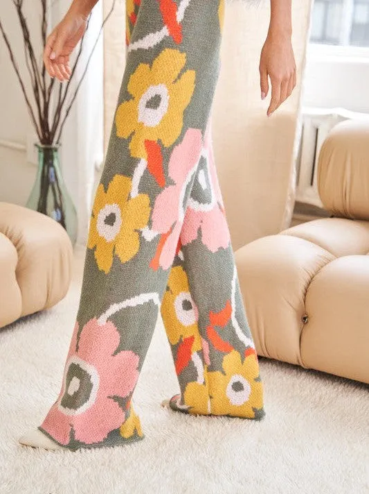 Playful Charm Flower Print Full Long Wide Pants