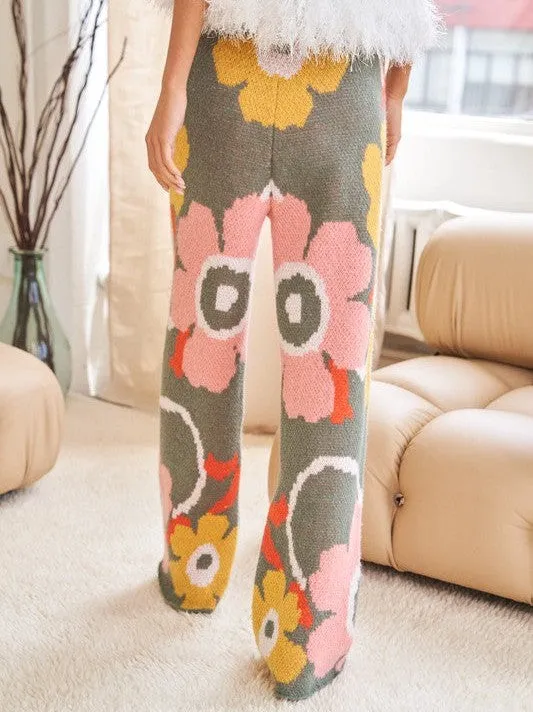 Playful Charm Flower Print Full Long Wide Pants