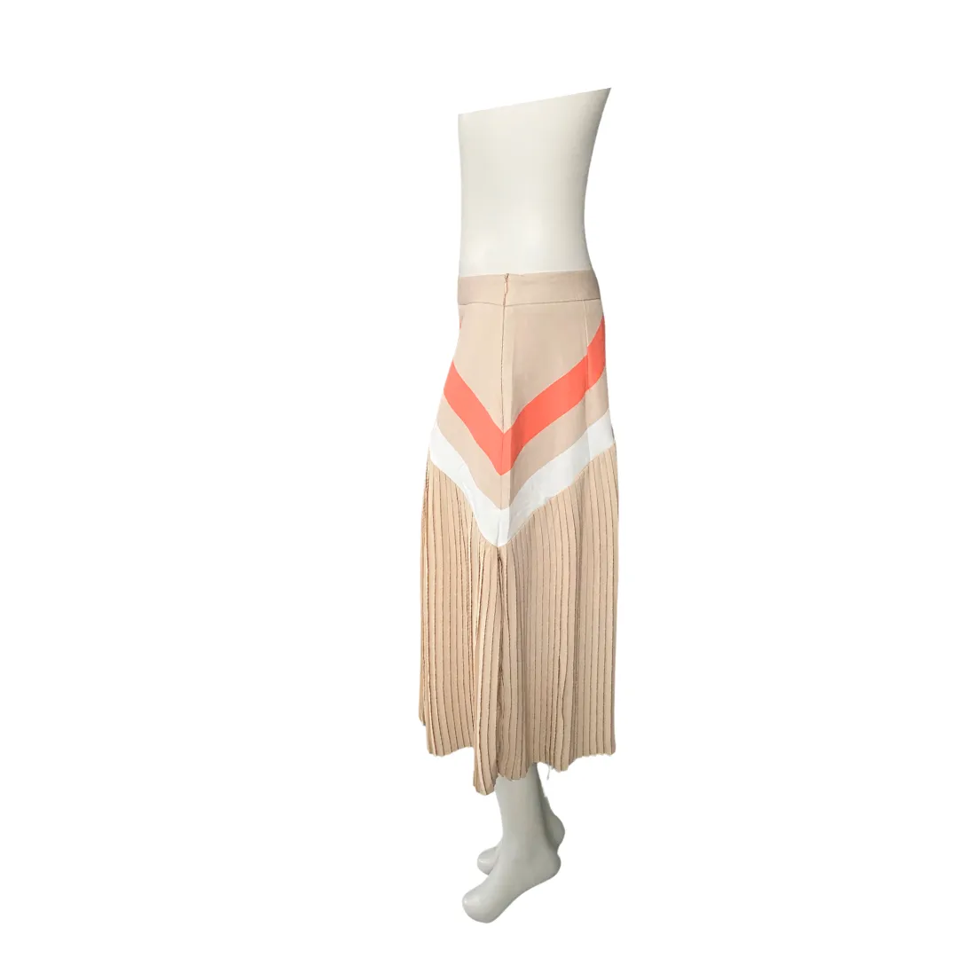 Pleated Chevron Midi Skirt Beige SIZE M