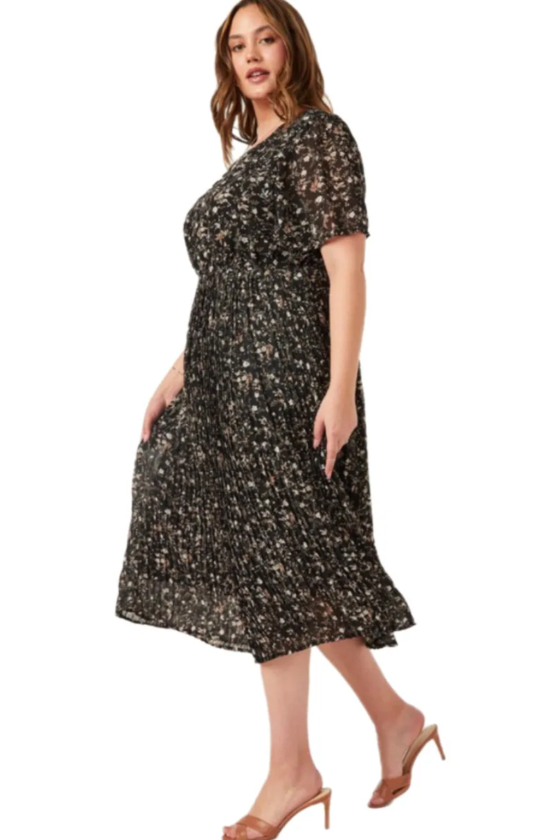 Plus Black Floral Dress Style 1195W