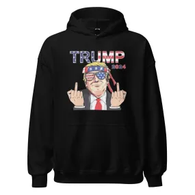 Political Humor Hoodie Animated Trump Giving Middle Finger Ultra Soft Cotton Blend Pullover