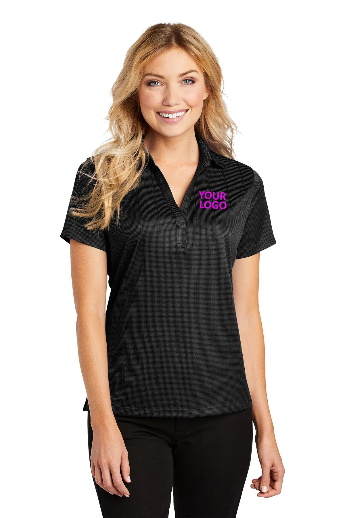 Port Authority Ladies Performance Customized Fine Jacquard Polos, Black