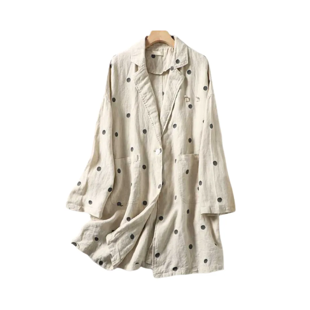 Pre Order:  Beige Polka Dots Loose Coat