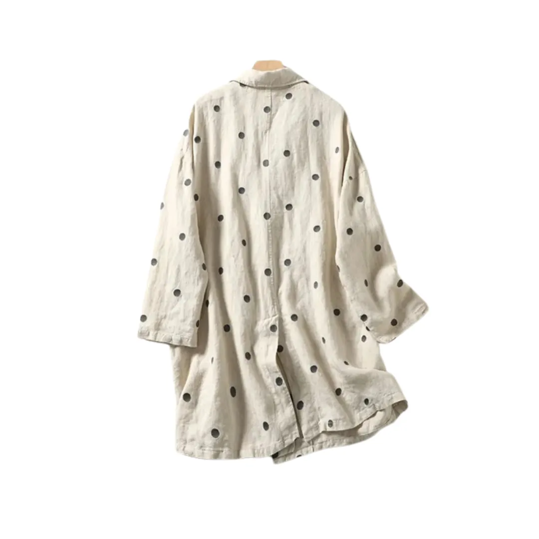 Pre Order:  Beige Polka Dots Loose Coat