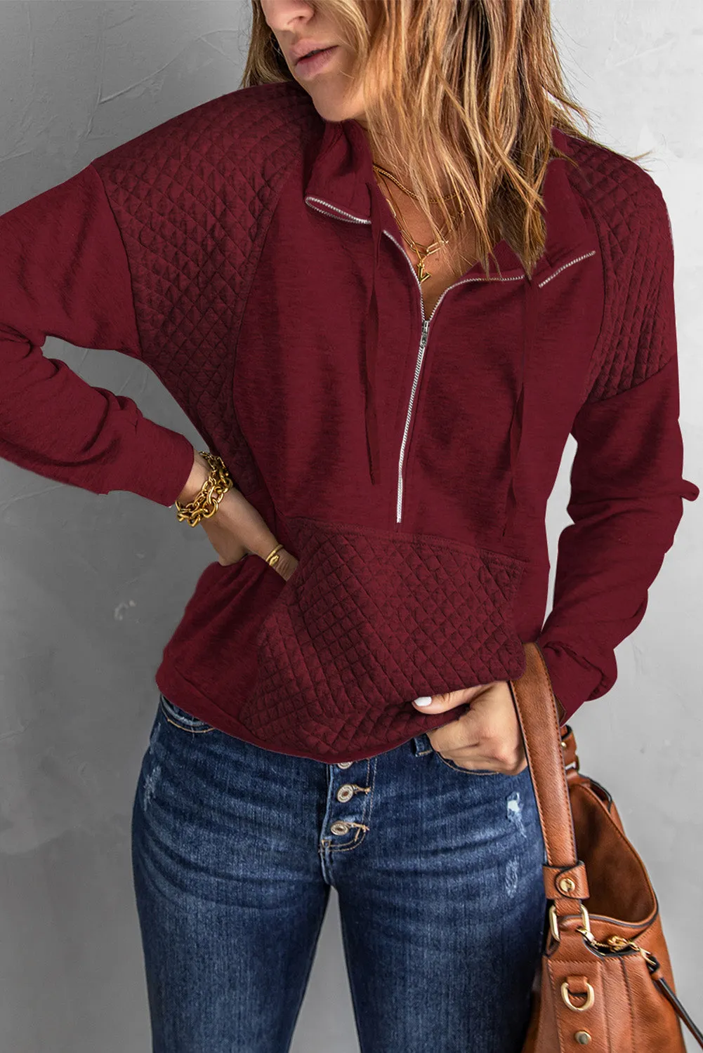 Quilted Patch Half Zipper Sweatshirt