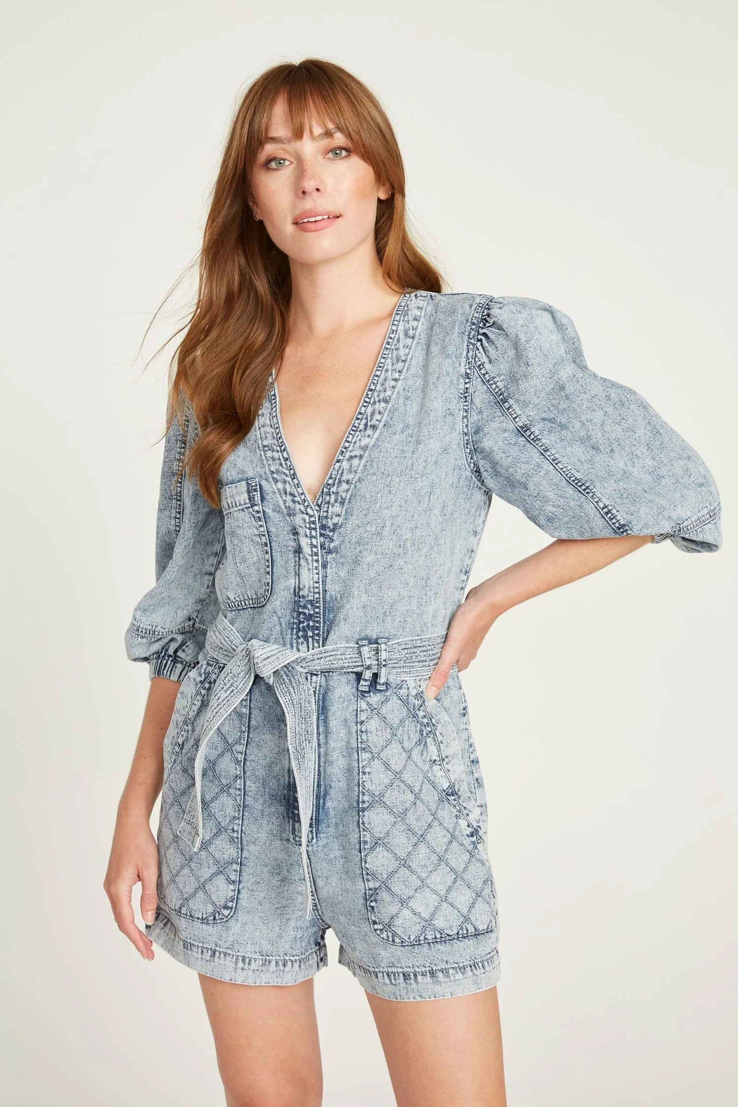 Quilted Romper - Acid Wash