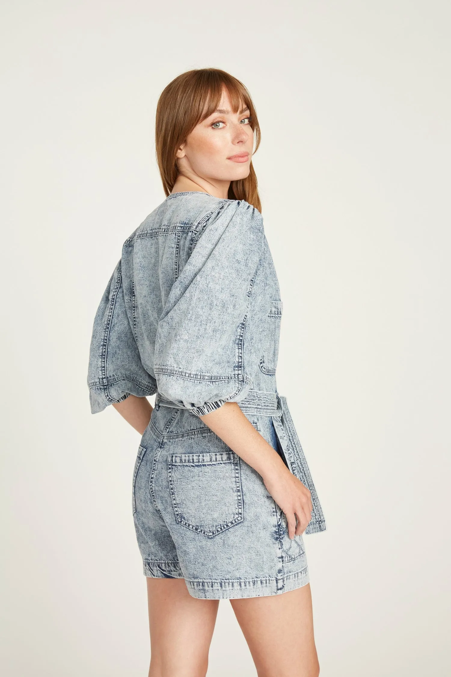 Quilted Romper - Acid Wash