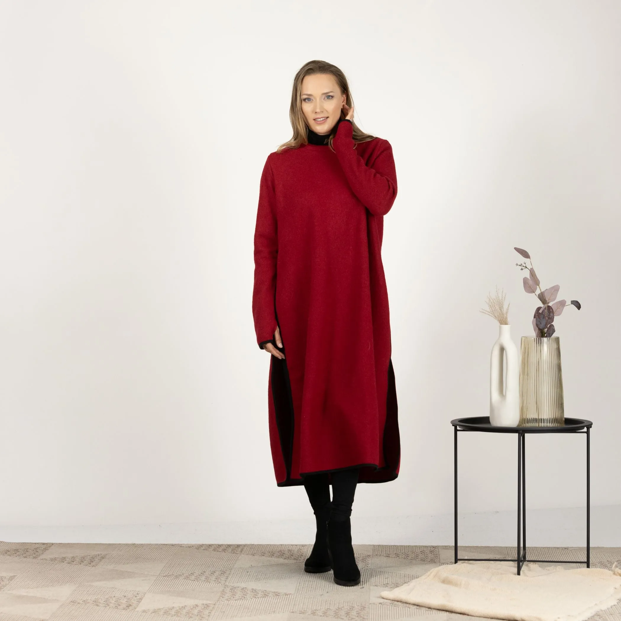 Raspberry Wool Winter Sweater Dress