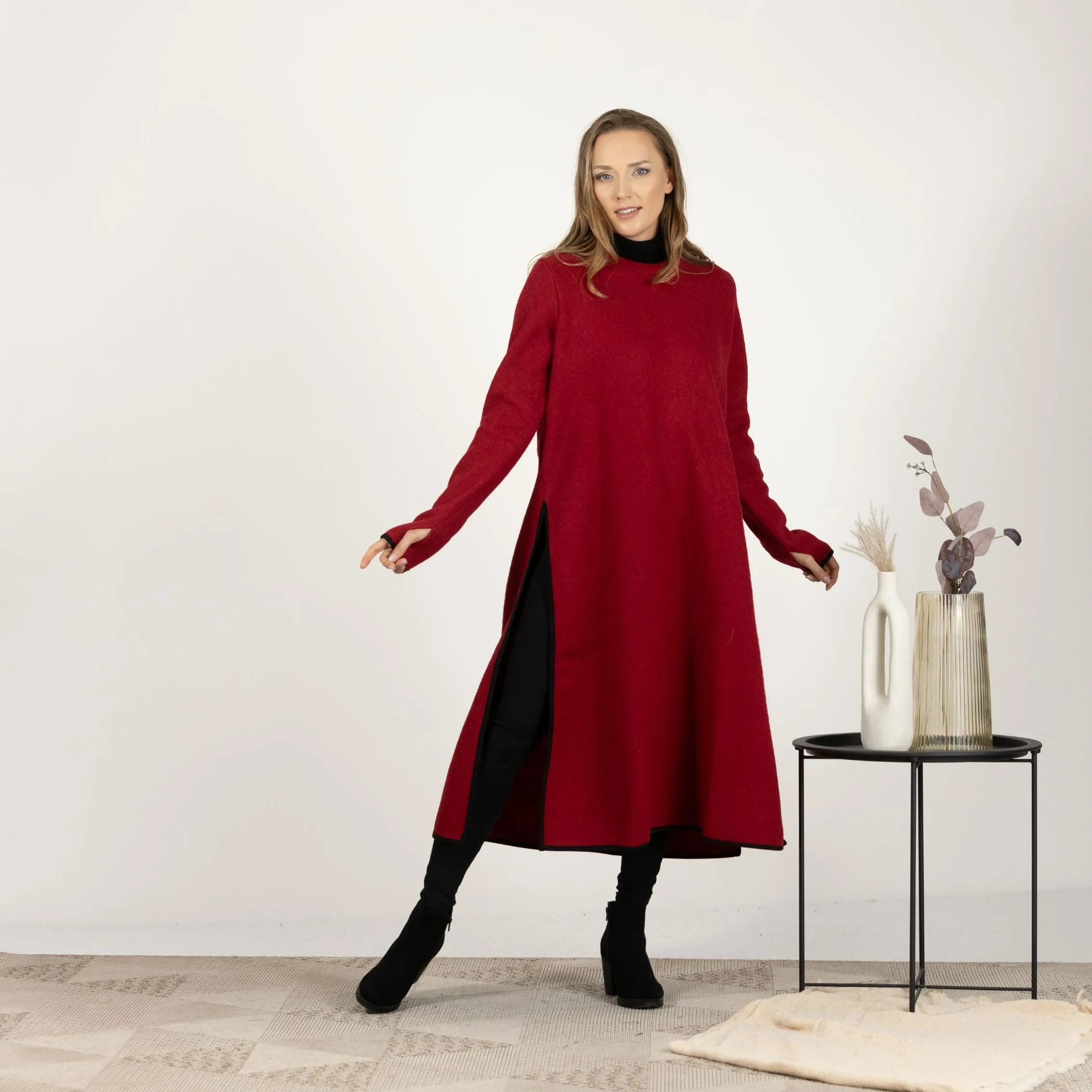 Raspberry Wool Winter Sweater Dress