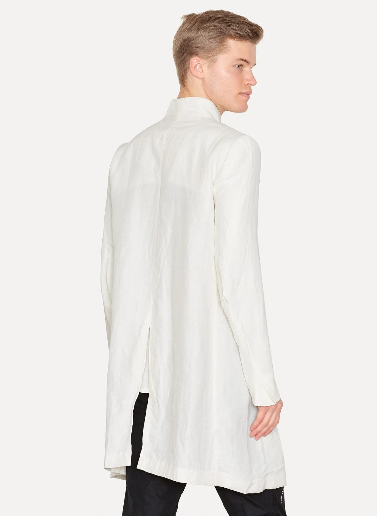 Raw White Viscose Linen Coat Trapeze