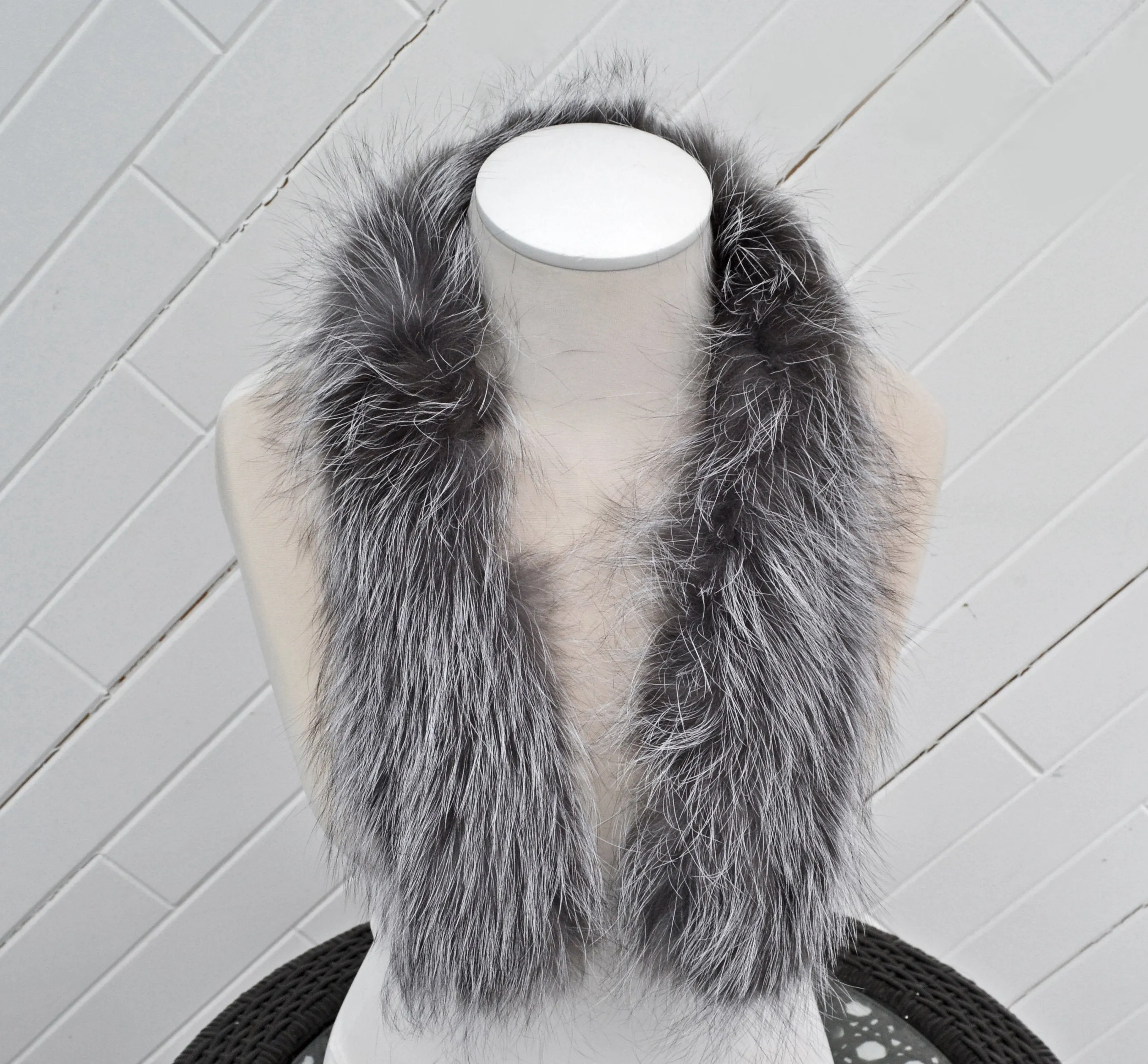 READY TO SHIP, Real Silver Fox Fur Trim Hood, Fur collar trim, Fox Fur Collar, Fur Scarf, Fur Ruff, Fox Fur Hood, Fox Fur, Fur stripe, Coat