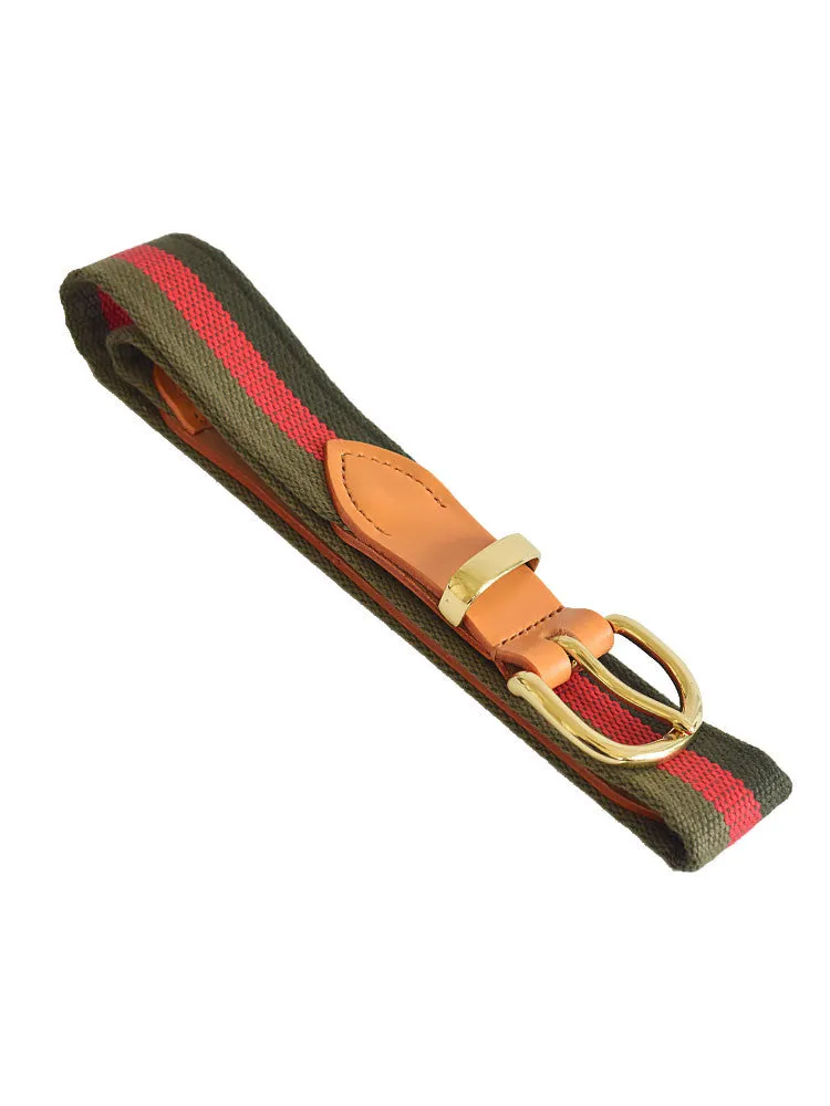 Red and Green Stripes Woven Canvas Belt