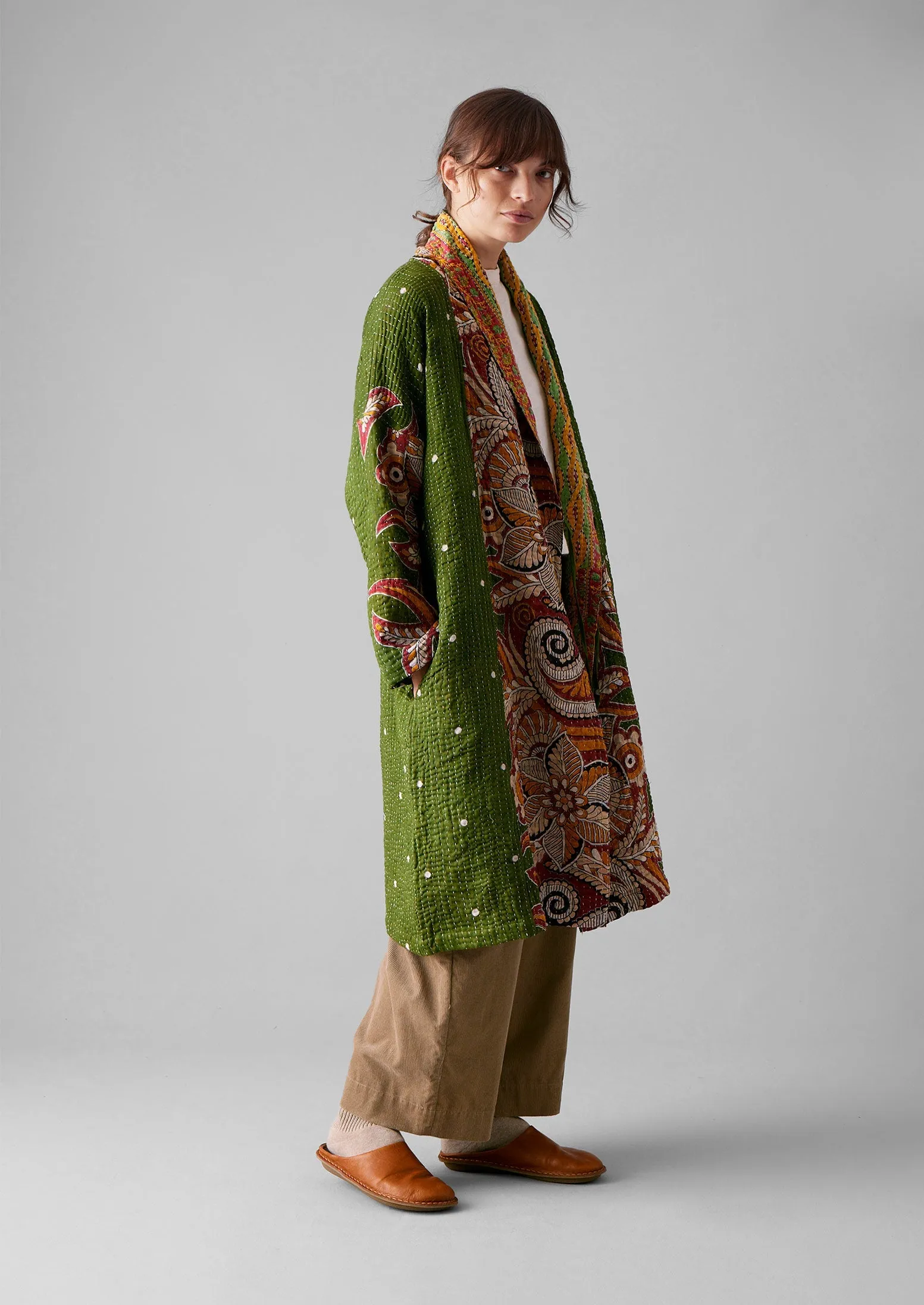 Repurposed Kantha Coat | Greens