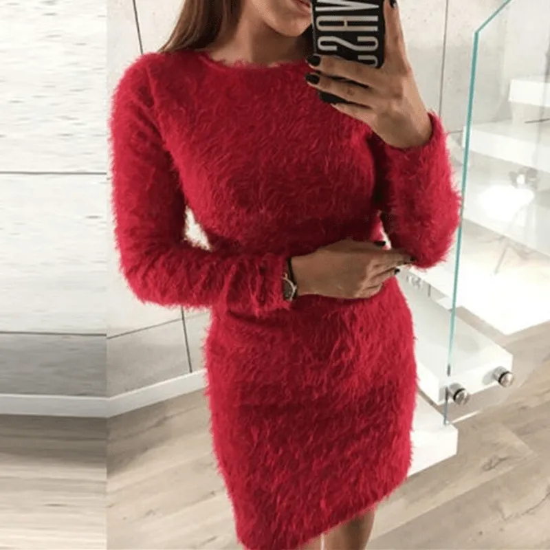 Round Neck Plush Dress