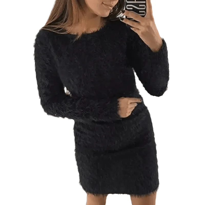 Round Neck Plush Dress