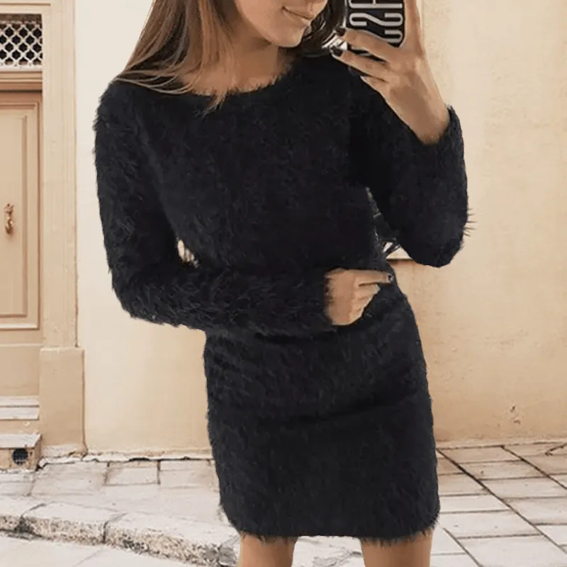 Round Neck Plush Dress