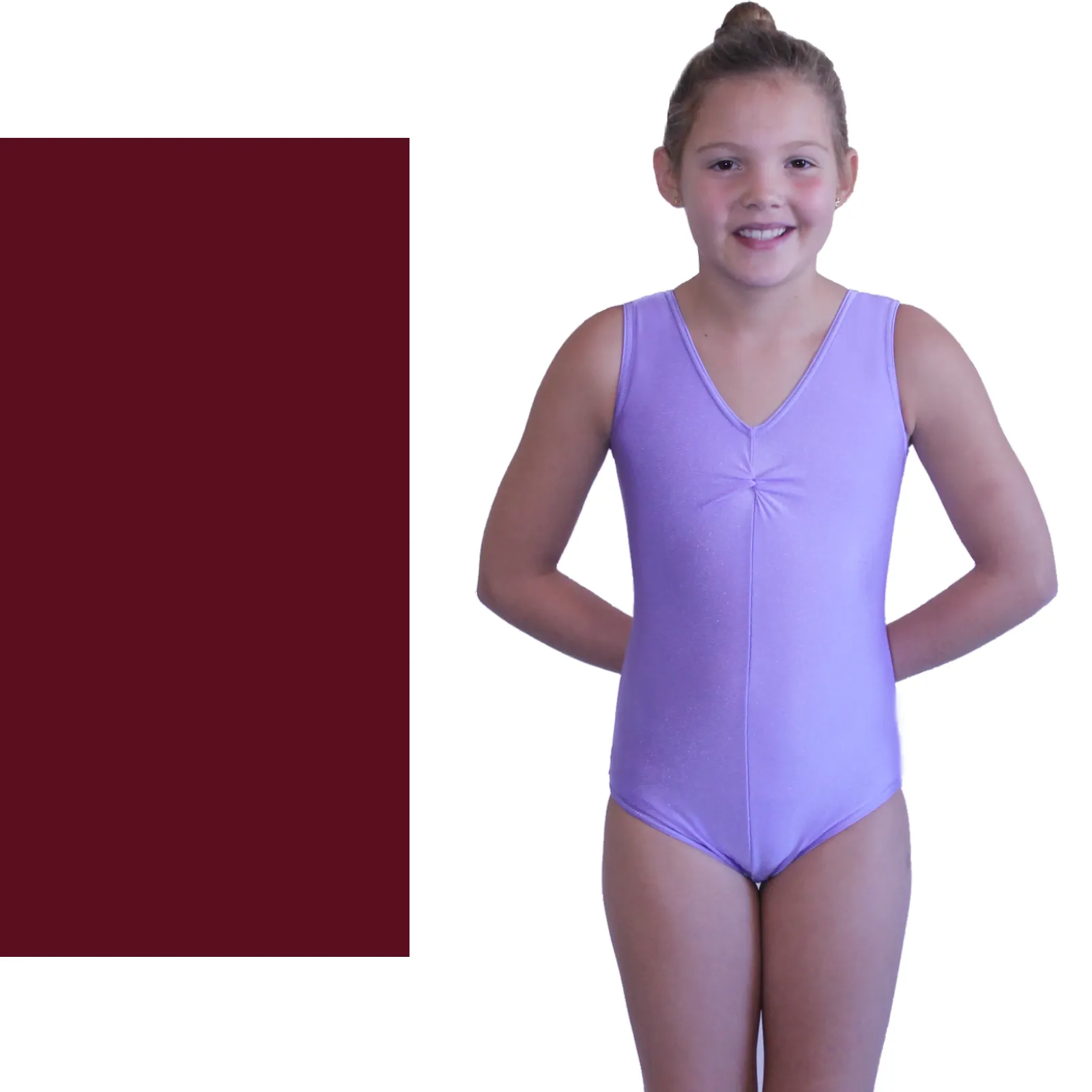 SALE - LOUISE - LYCRA SLEEVELESS GATHERED FRONT LEOTARD - BURGUNDY