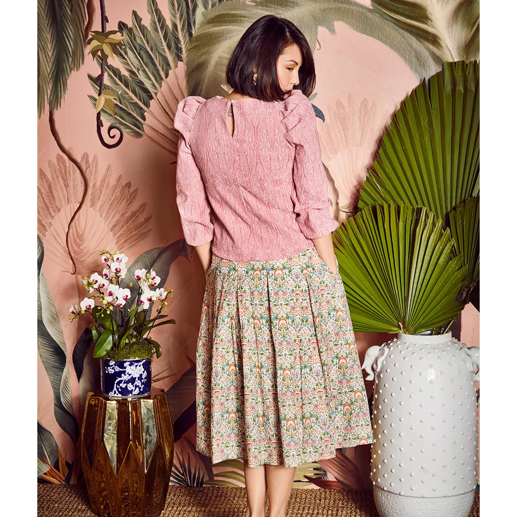 SAMPLE - Smocked Waist MIDI Skirt - Fan Floral