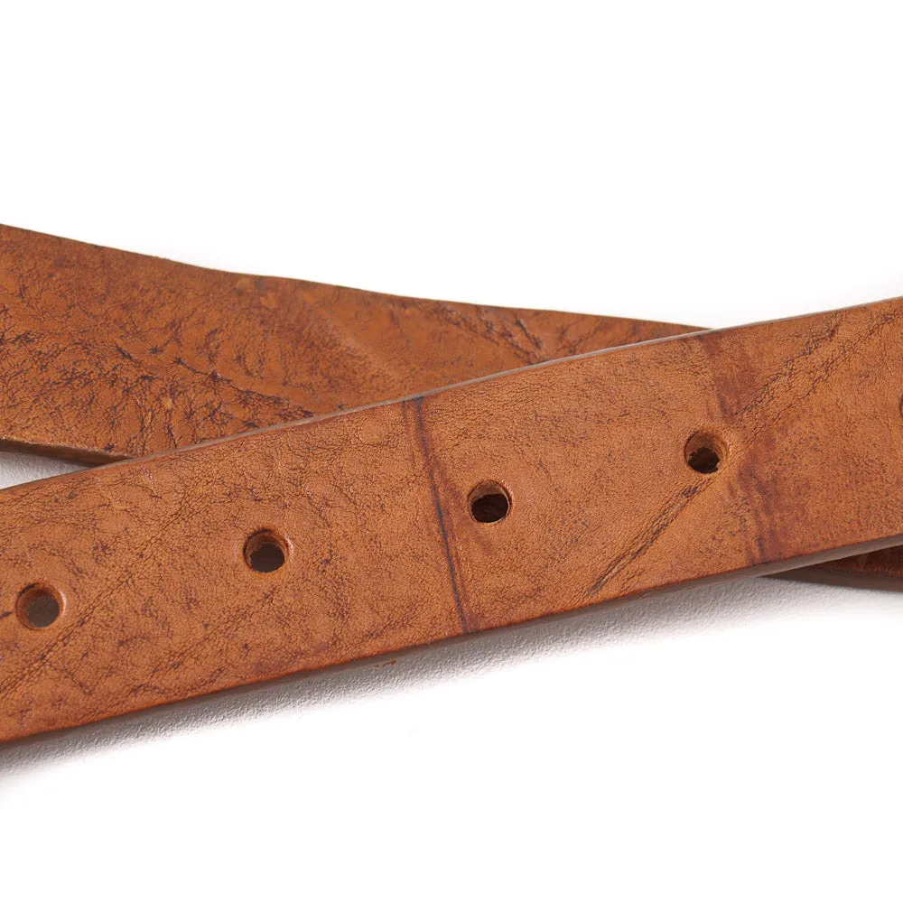 Santoni Distressed Brown Leather Belt with Gold Buckle