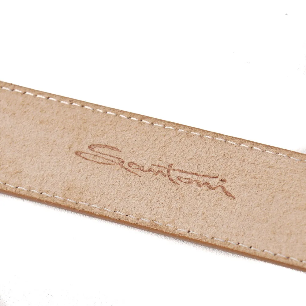 Santoni Natural Tan Leather Belt with Gold Buckle