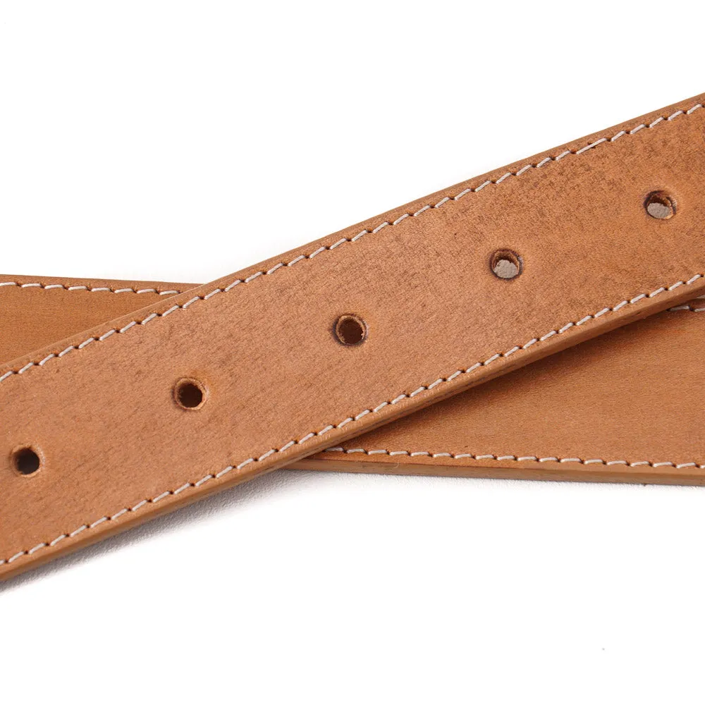 Santoni Natural Tan Leather Belt with Gold Buckle