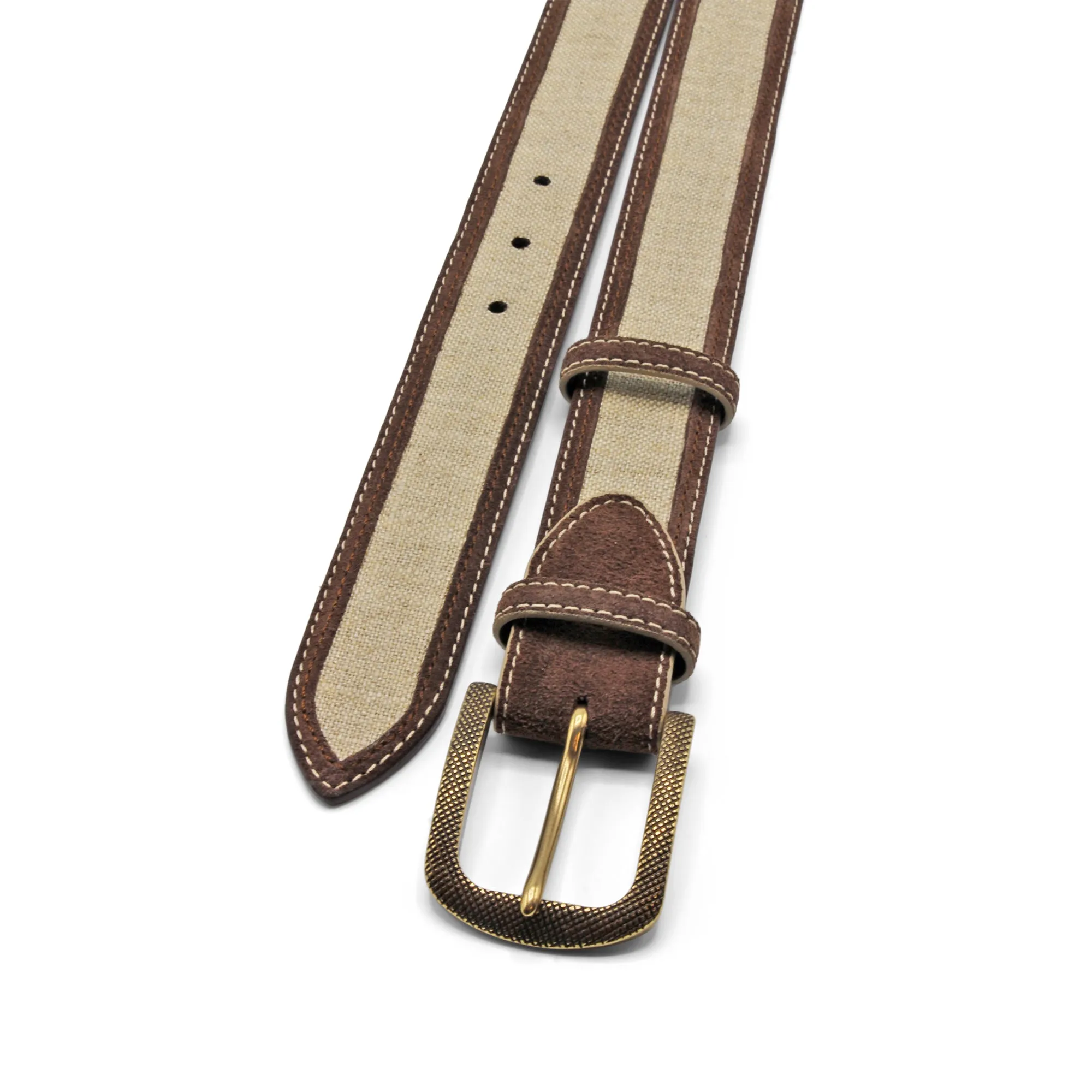 Sarazen Choc Suede/Linen Mix Etched Belt