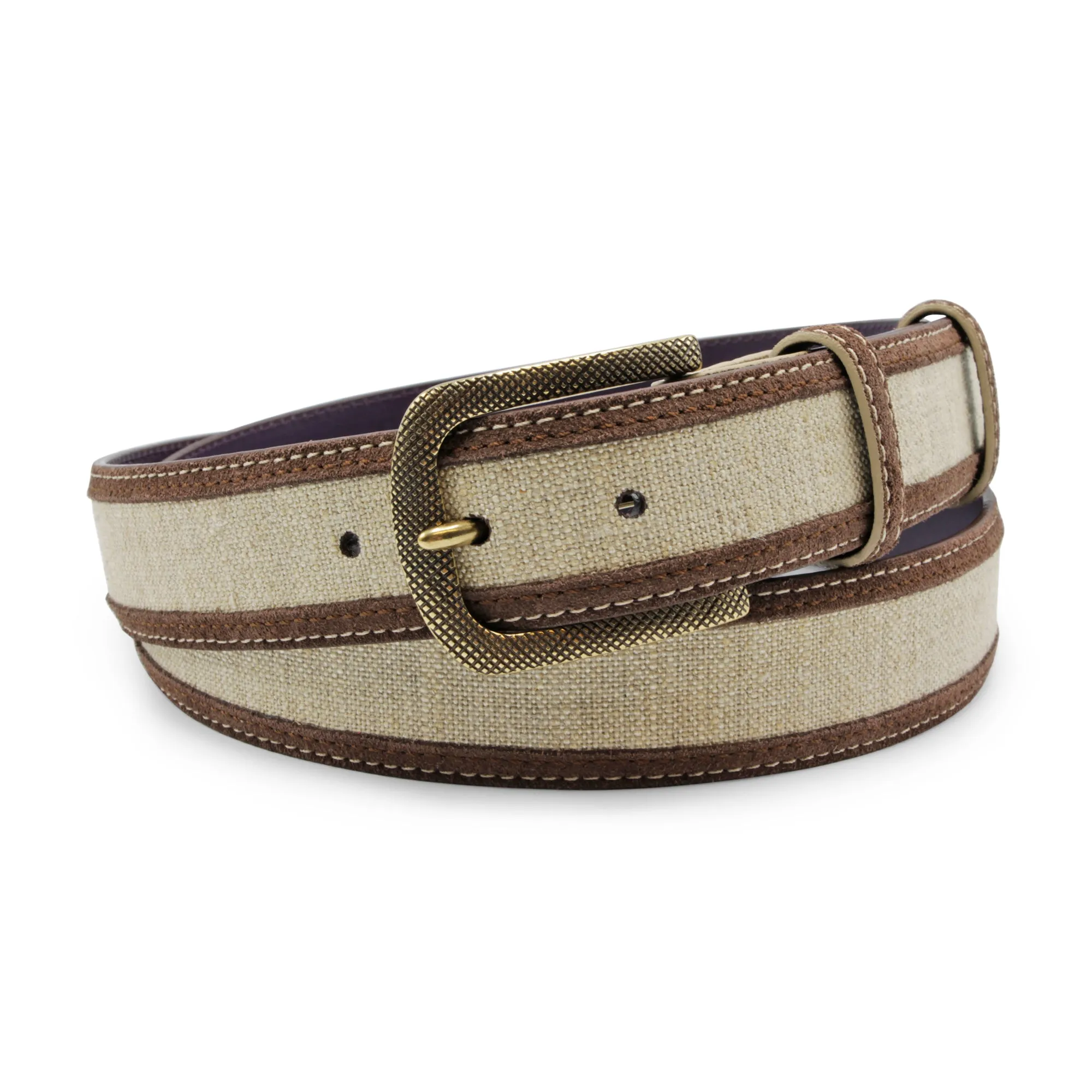 Sarazen Choc Suede/Linen Mix Etched Belt