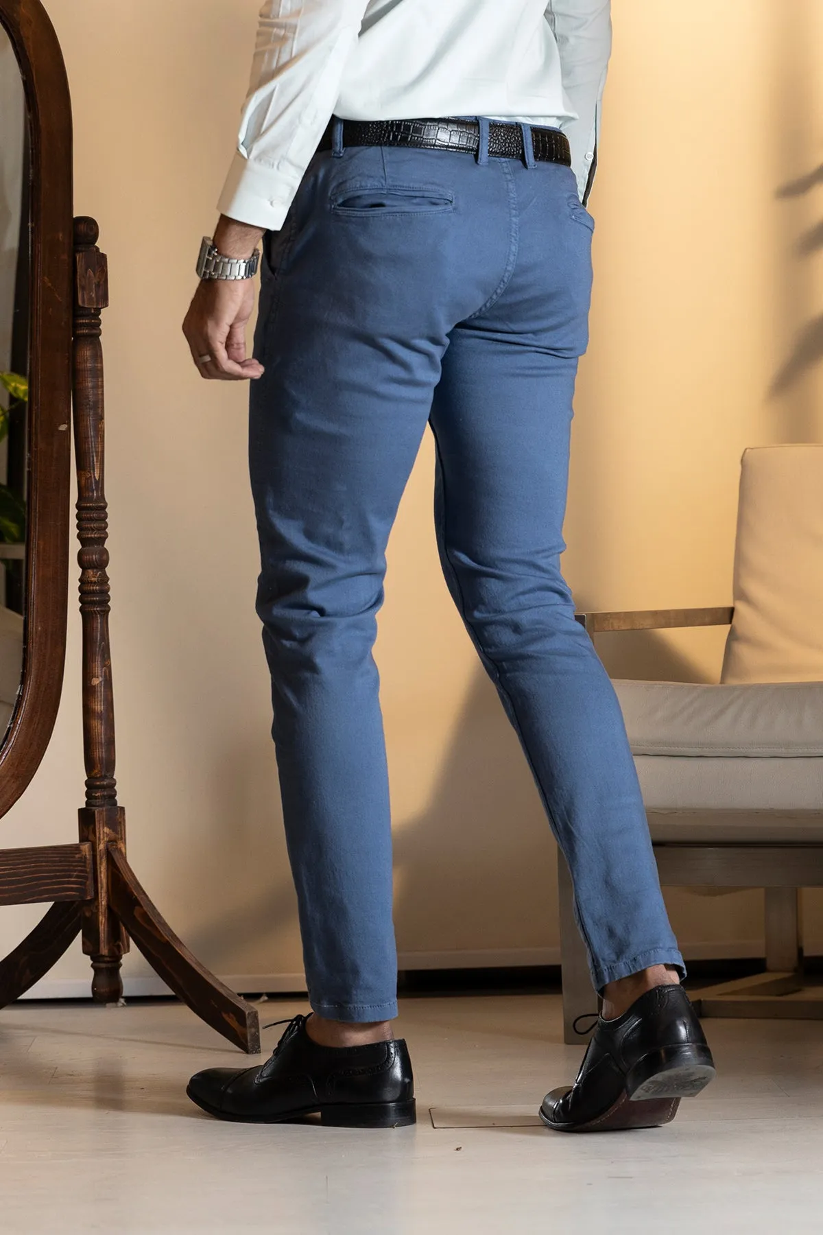 Slim Fit Bike Blue Stretchy Chinos - W21 - MC0007R