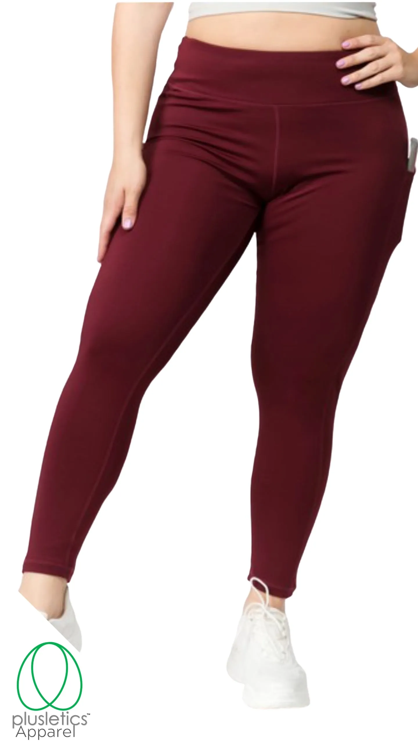 Slim Fit Mobile Pocket Tights - Burgundy